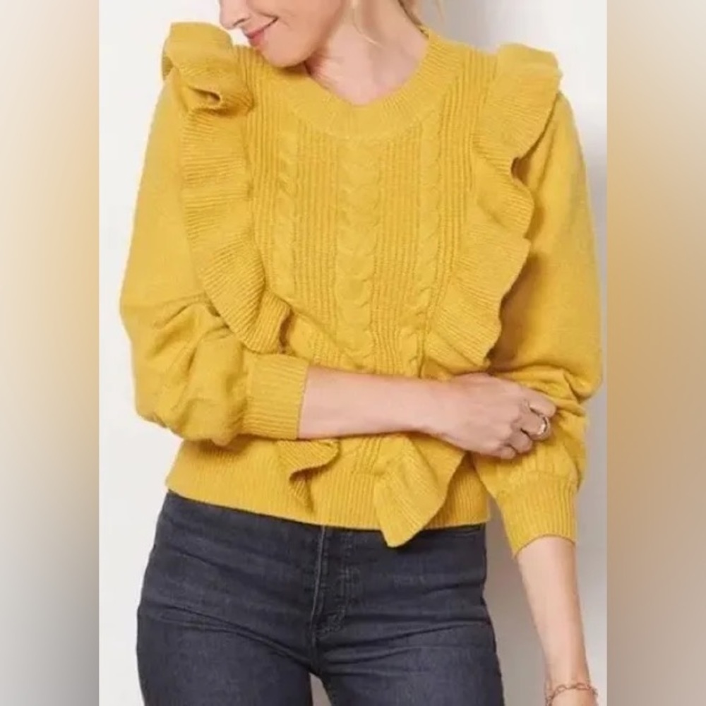 dRA Los Angeles Ruffle Sweater in Yellow Mustard Size XS